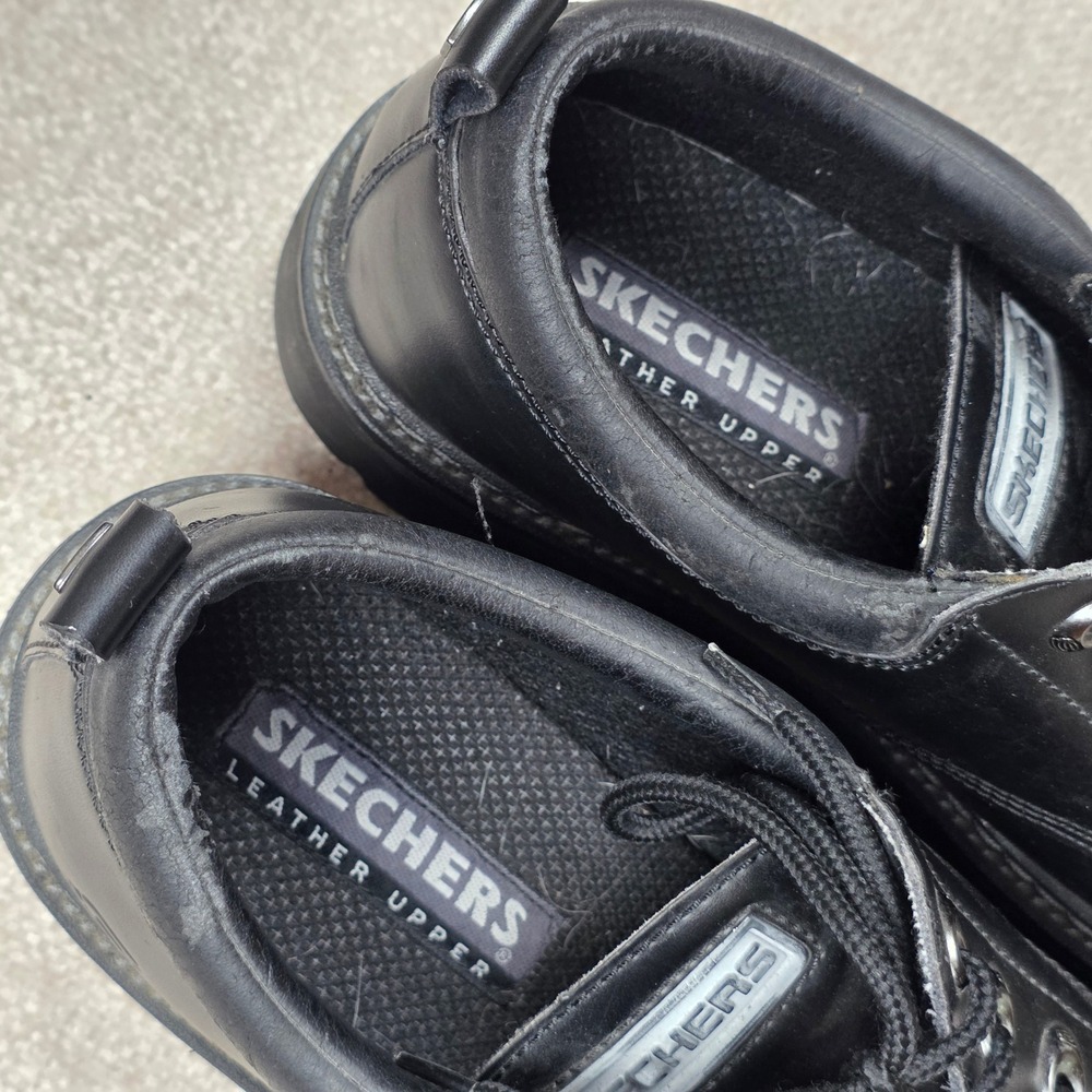 VTG Skechers Jammers Mens 10.5 Black Leather Chunky Lug Sole Oxford Shoes 60101 - Picture 5 of 8